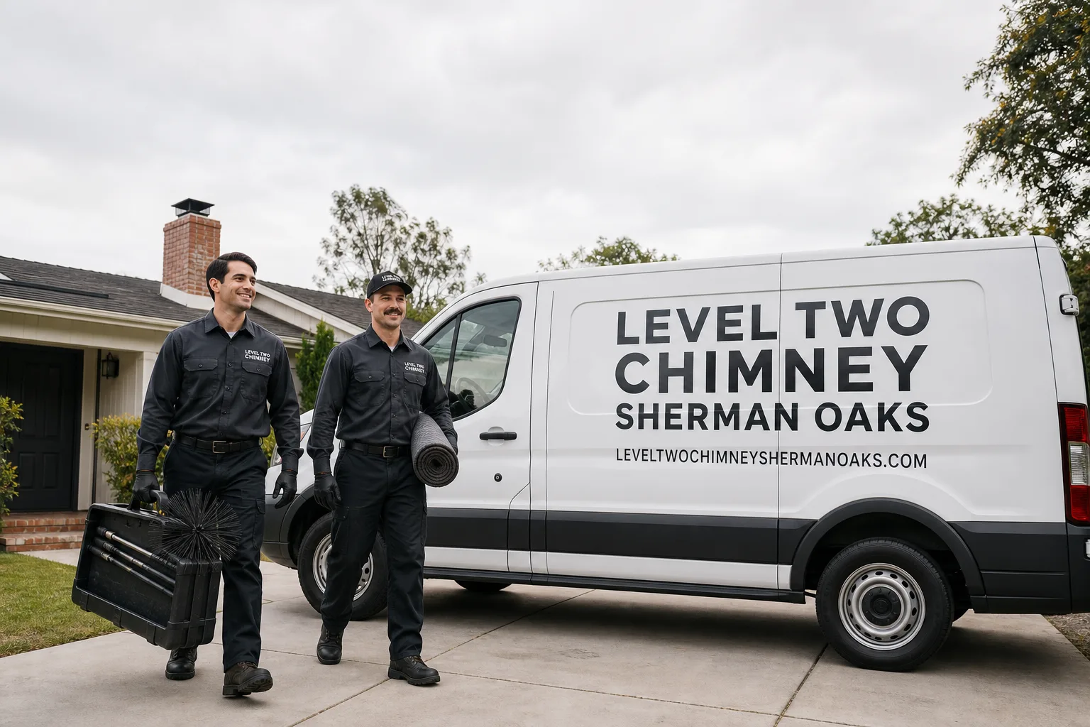 Level Two Chimney Sherman Oaks chimney cleaning service vehicle and crew in Sherman Oaks, CA